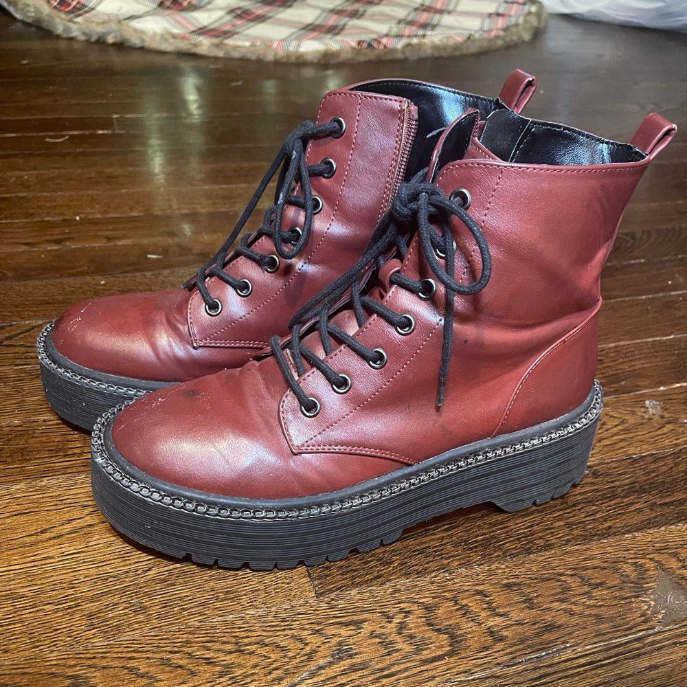 Bcbgeneration Kayte Platform Combat Boots Burgundy - image 5